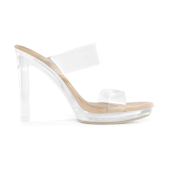 NWT DREAM PAIRS Women’s Clear Two-Strap Block Heel Sandals, Nude, Size 5 - Picture 3 of 7